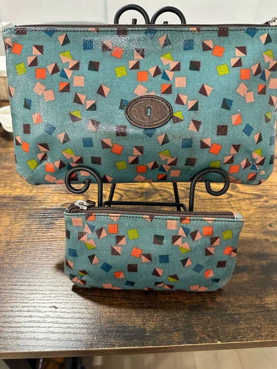 Fossil Handbags - Fossil Printed Coated Canvas Cosmetic Bag Set (2-Piece) Teal Multi
